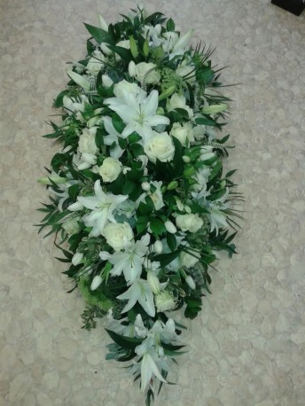 White Lily and Cream Rose Coffin Spray