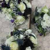 Cream Roses and Blue Thistle Posy