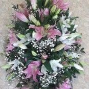 Pink and White Lily Coffin Spray
